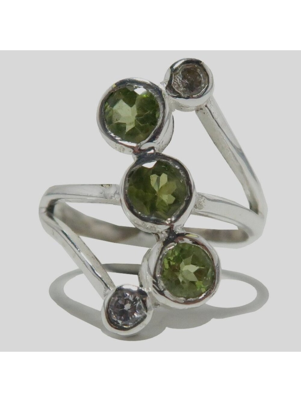 Peridot Ring Tree of Smiles Green Gemstone Zircon Sterling Silver Adjustable Siz